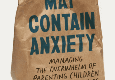 May Contain Anxiety book cover. Title on brown bag