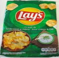 Green packet of Lay's Sour Cream & Dill Crisps